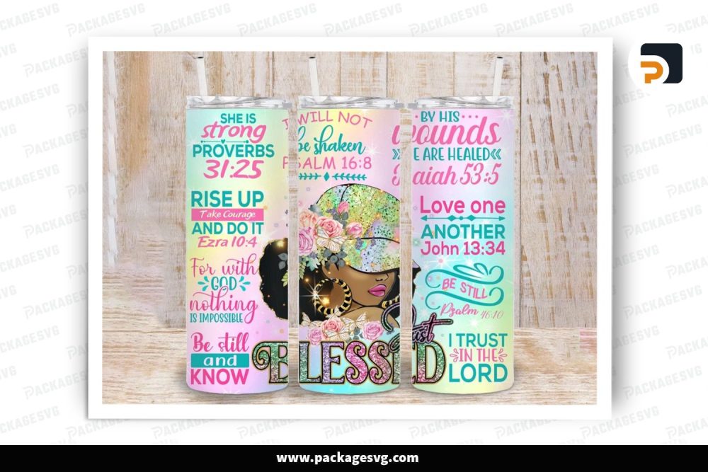 Blessed Black Woman Sublimation Design, 20oz Skinny Tumbler Wrap (2)