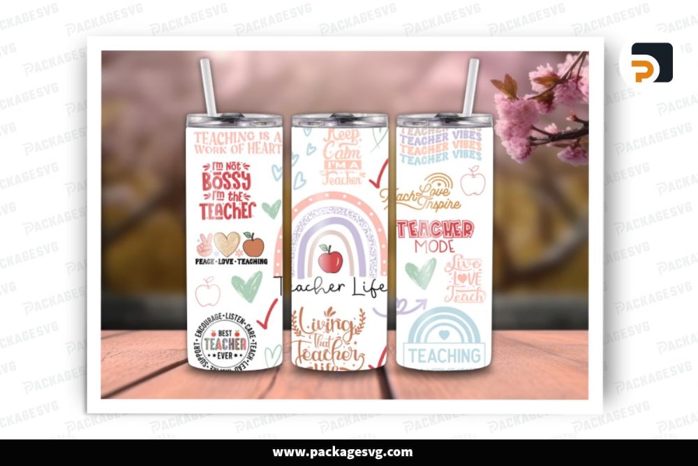 Boho Teacher Life Sublimation Design, 20oz Skinny Tumbler Wrap LS8B8EHP (1)