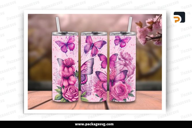 Butterfly Rose Sublimation Design, 20oz Skinny Tumbler Wrap LS8B7QML (1)