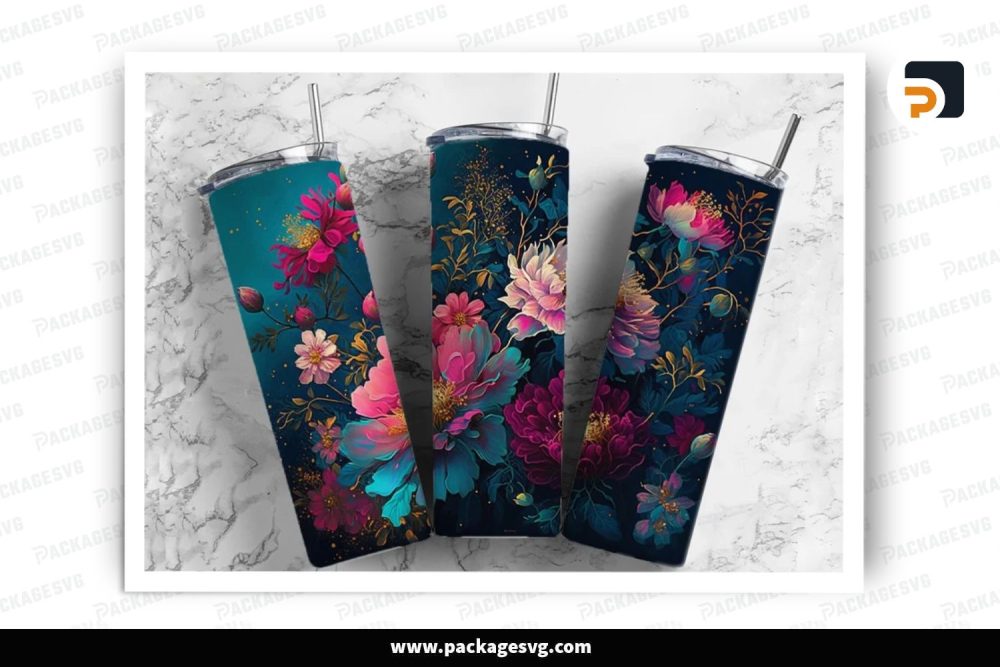 Dark Floral Sublimation Design, 20oz Skinny Tumbler Wrap (2)