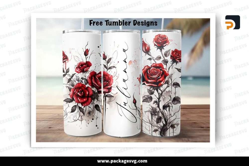 Gothic Ink Rose Sublimation Design, 20oz Personalized Skinny Tumbler Wrap