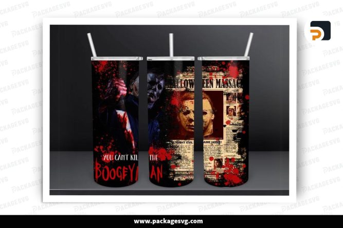 Michael Myers Newspaper Sublimation Design, 20oz Horror Skinny Tumbler Wrap (1)