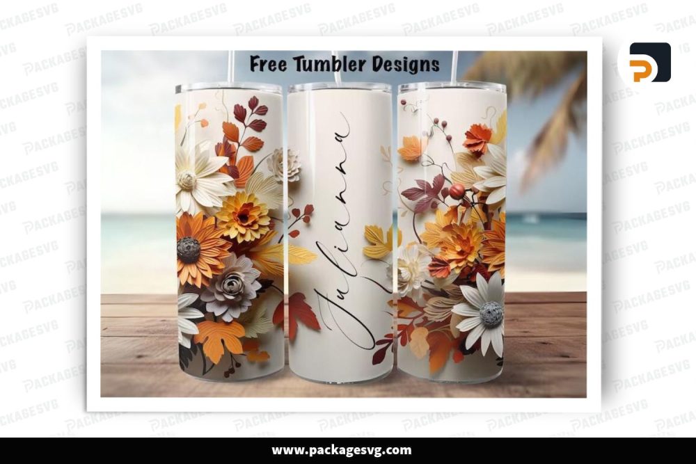 Personalize Flower Sublimation Design, 20oz Fall Autumn Skinny Tumbler Wrap (2)