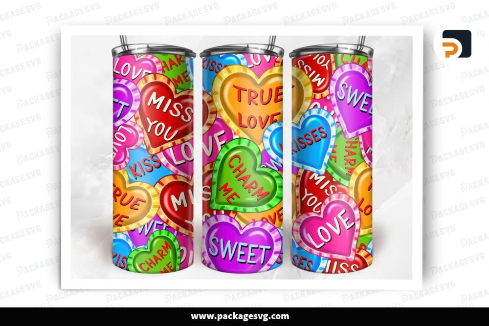 Valentine's Day Hearts Sublimation Design, 20oz Skinny Tumbler Wrap (1)