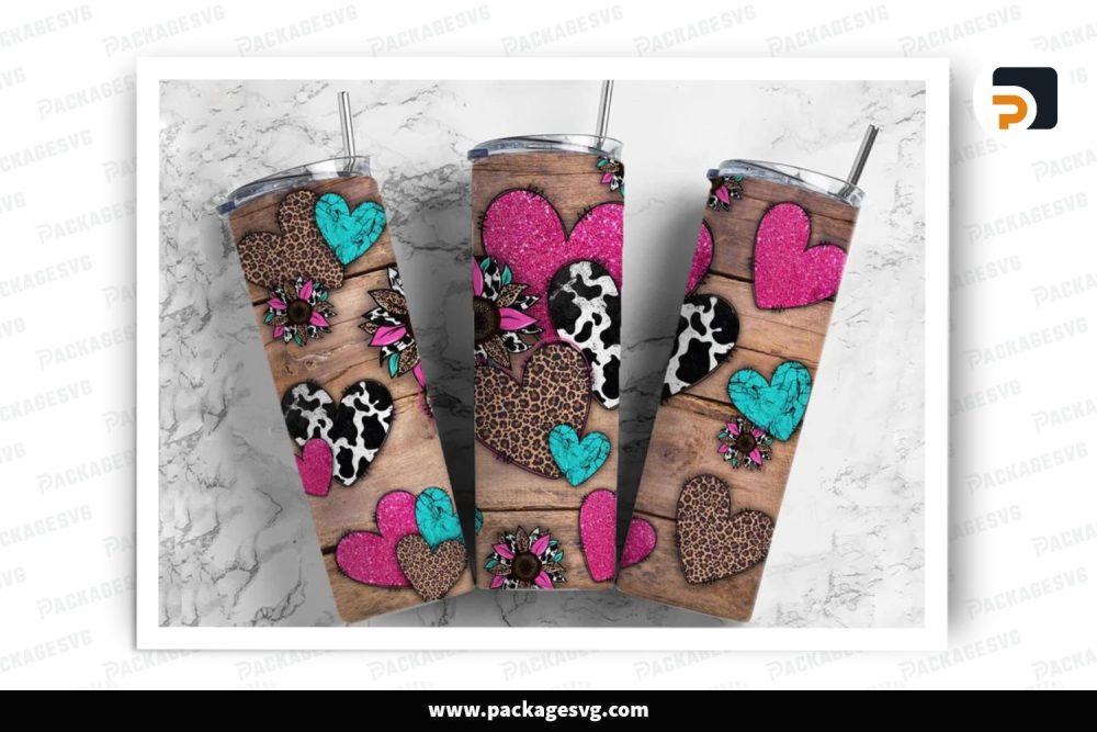 Western Heart Sublimation Design, 20oz Skinny Tumbler Wrap (2)