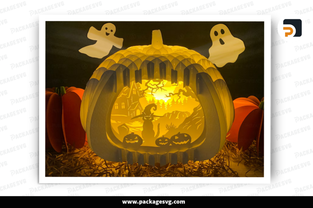 Cat Witch Pumpkin Pop Up 3D SVG, Halloween Paper Cutting Template File - Halloween Pop-up 3D Card - Pumpkin Popup