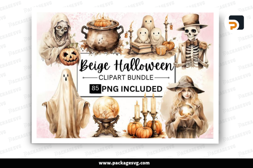 85 Watercolor Halloween PNG Clipart Bundle