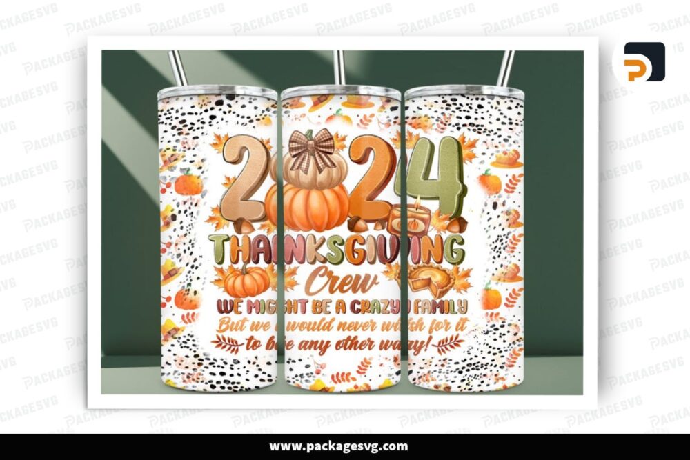 2024 Thanksgiving Crew Tumbler, Wrap 20oz Skinny Sublimation Design