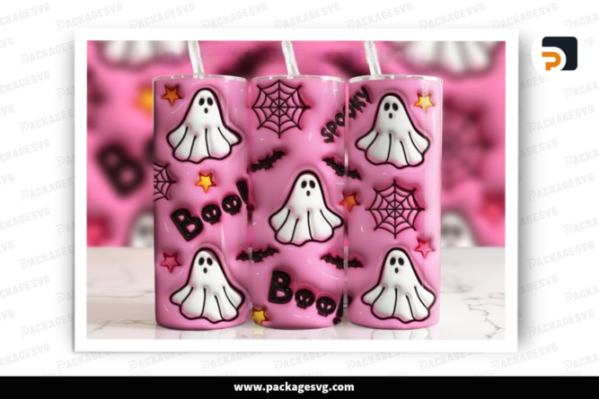 3D Halloween Ghost Tumbler Wrap Design, 20oz Sublimation Design png