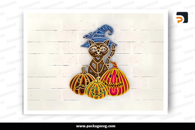 Halloween Witch Cat 3D Mandala SVG files, Halloween pumpkin SVG