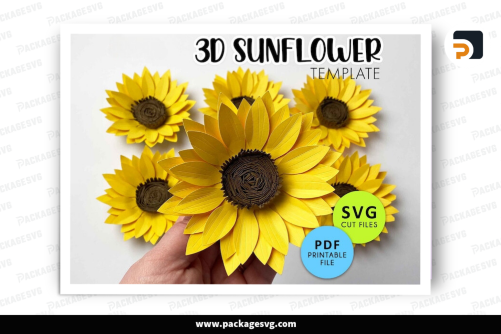 3D Sunflower SVG, Paper Sunflower SVG