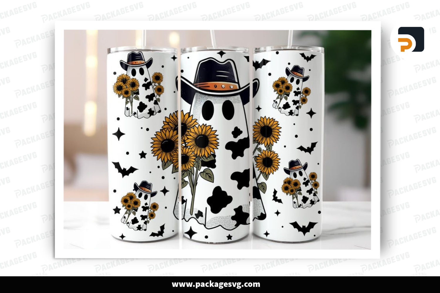 Cute Cowprint Ghost Tumbler Wrap PNG, Boojee Ghost 20oz Skinny Tumbler Sublimation