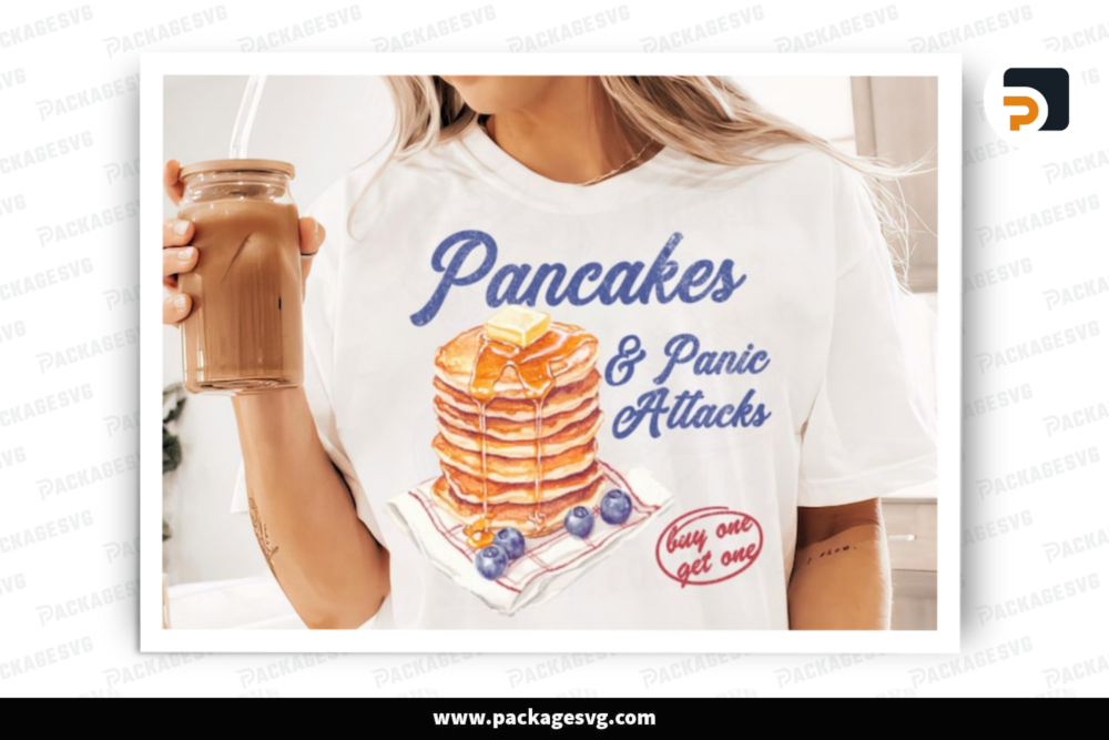 Pancakes and Panic Attacks PNG, Funny Retro Sublimation Design