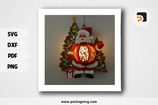 Santa Claus Christmas Lantern Paper Svg, 3D Lantern Shadow Box