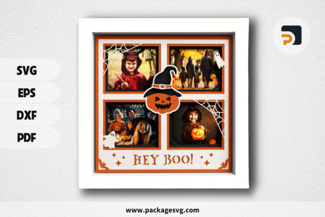 3D Halloween Family Gallery Shadow Box, Hey Boo, Pumpkin, Ghost