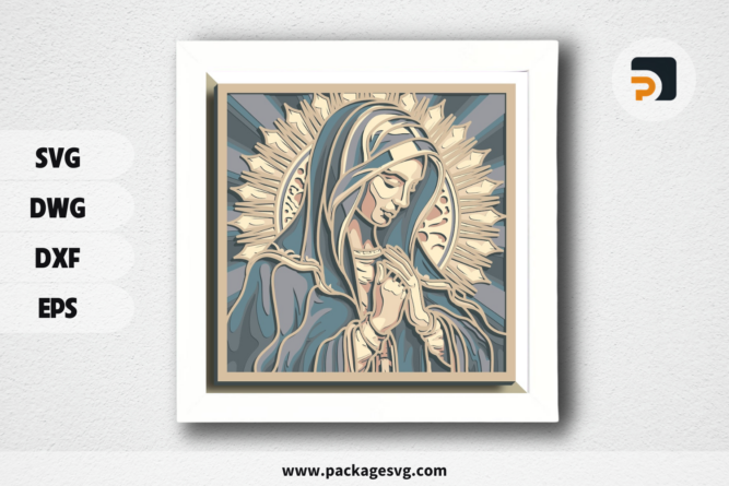 Virgin Mary multilayer SVG, 3D mandala plywood