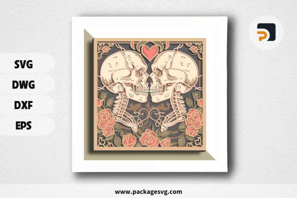 Skull Love multilayer SVG, 3D mandala plywood