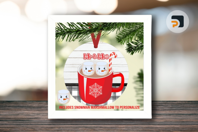 Hot Cocoa Add Snowman Marshmallows, Christmas Ornament Sublimation