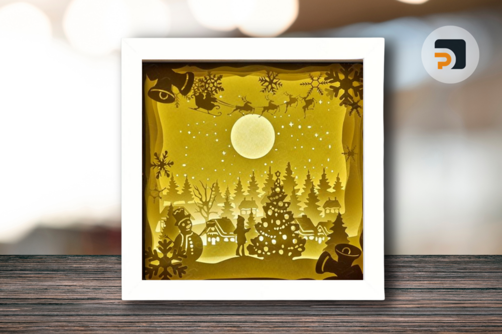 Santa Cabin Shadow Box Files, Paper Cut Light Box Template Files, 7 layers