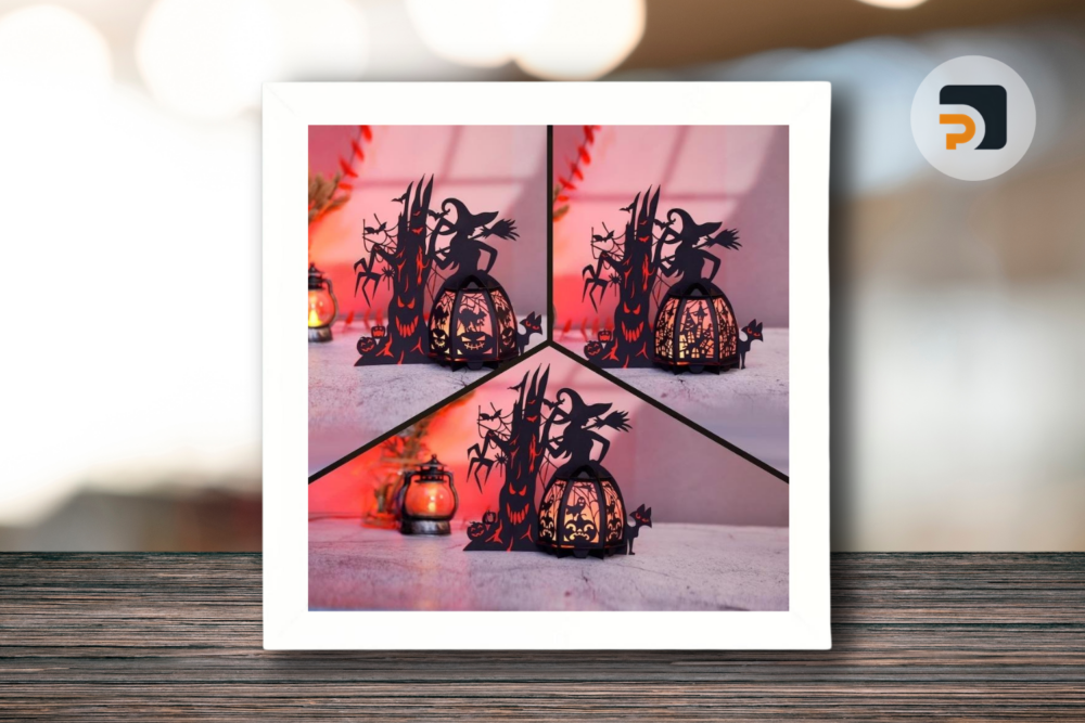 Set 3 Halloween Tree Witch Lantern SVG Templates for Cricut Project, ScanNcut, Cameo