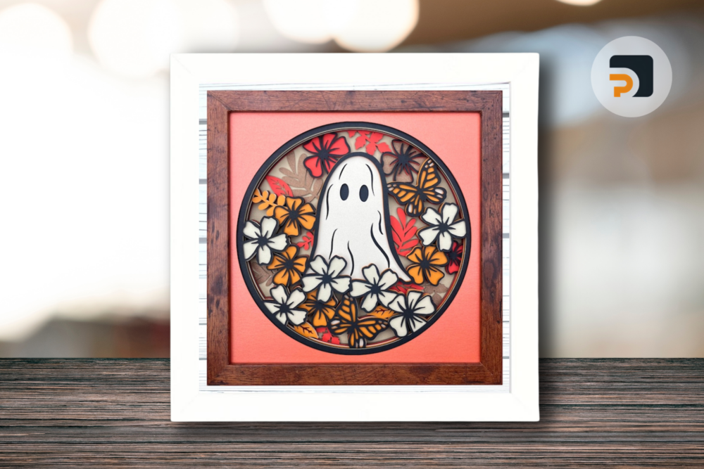 3d Floral Ghost shadow box svg, Cute Ghost svg