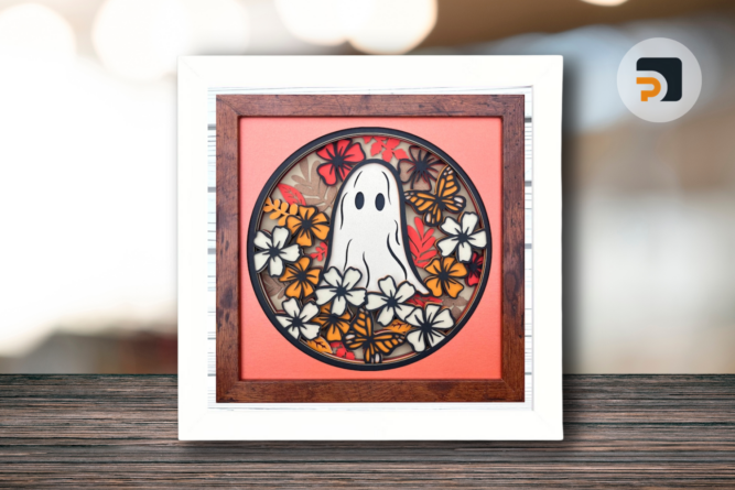 3d Floral Ghost shadow box svg, Cute Ghost svg