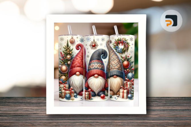 Christmas Gnomes Tumbler Wrap, 20 oz Skinny Tumbler Gnomes Sublimation Design