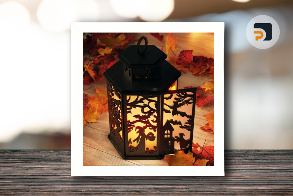 Halloween Lantern Tealight Holder Haunted House Ghosts Bats Spooky Scene Lamp Laser Cut