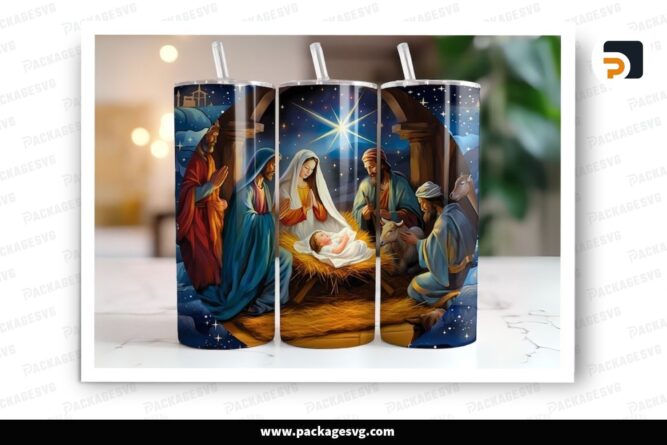 Nativity Scene Tumbler Wrap, 20 Oz Christian Sublimation Tumbler PNG