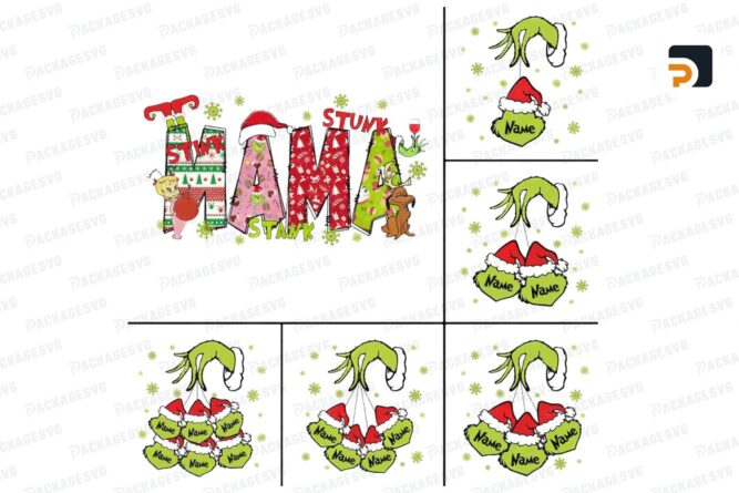 Custom Christmas Mama Up to 8 Kids Names Png, Christmas Character Png