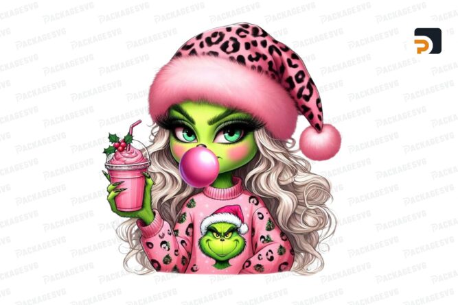 Pink Christmas Girl Png, Pink Christmas Character Png