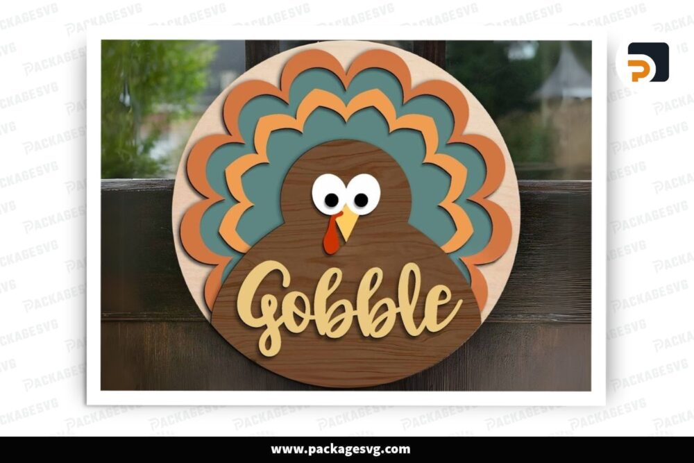 Gobble Turkey Sign SVG, Round door hanger SVG, Thanksgiving decor SVG