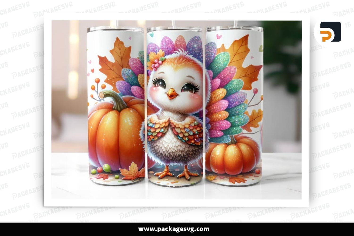 Cute Turkey Tumbler PNG, Thanksgiving Tumbler Wrap 20 oz Skinny Tumbler Sublimation Design