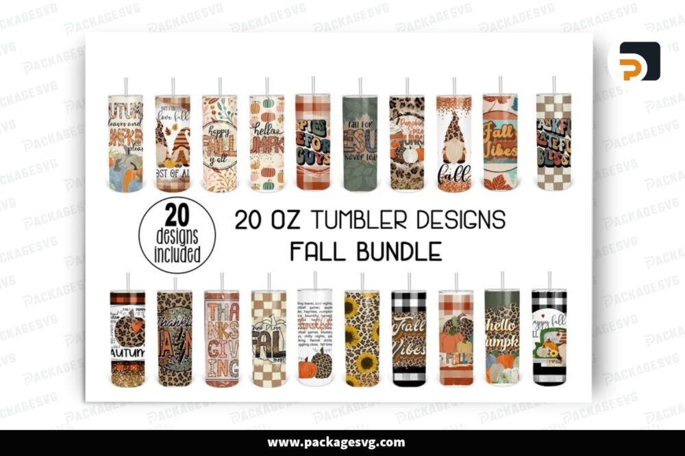 20oz Skinny Tumbler Sublimation Bundle, Fall Tumbler PNG Bundle, Thanksgiving Tumbler Designs