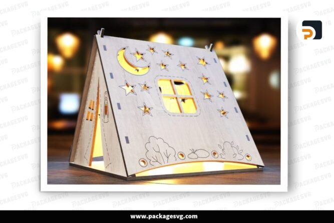 Wooden Tent Shape Night Light Lamp Laser Cutting