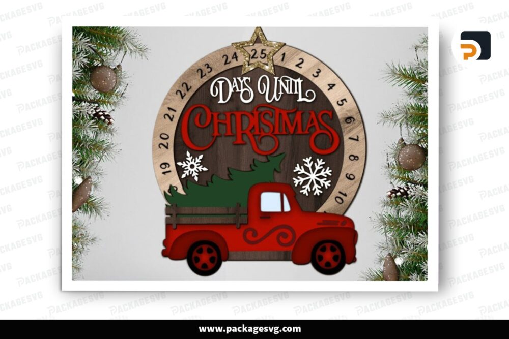 Days Until Christmas Svg, Christmas Countdown SVG, Tree Truck SVG, Laser Cut Files