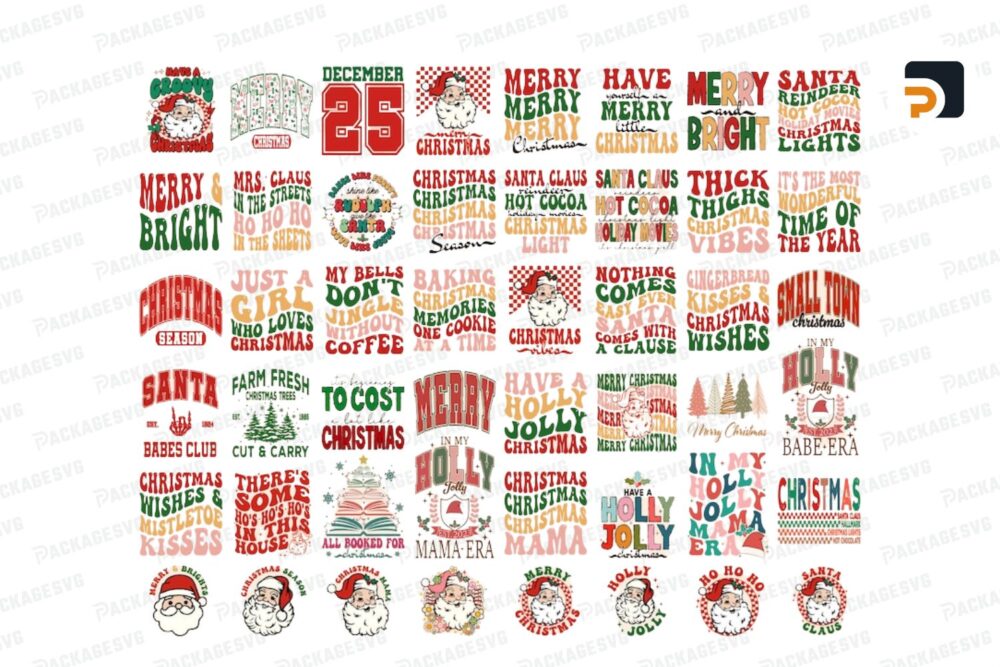 50 Retro Christmas SVG PNG Bundle, Christmas Sublimation Design