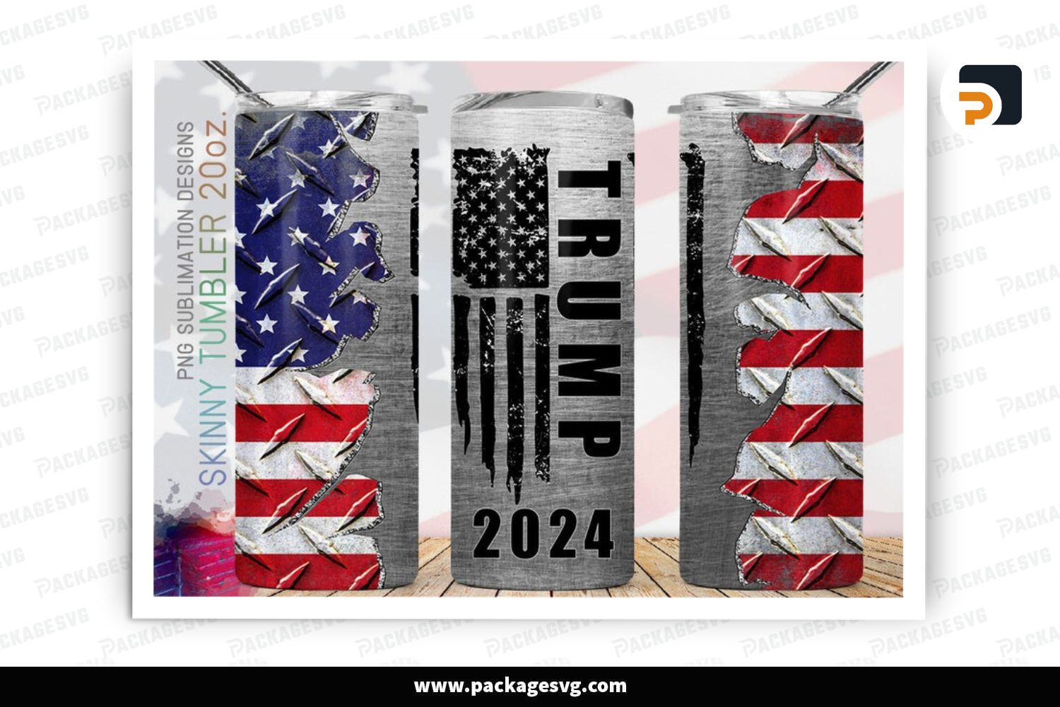 Trump 2024 Republicans 20oz Skinny Tumbler PNG, Trump flag Tumbler Wrap