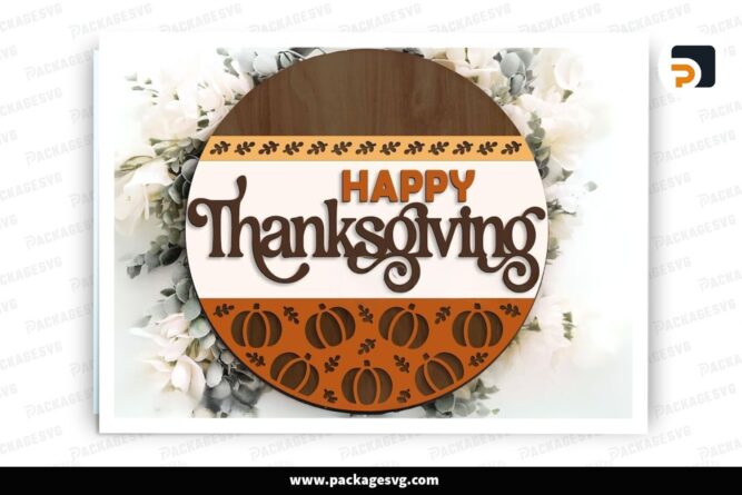 Happy Thanksgiving Pumpkin Pattern Sign, Round door hanger svg