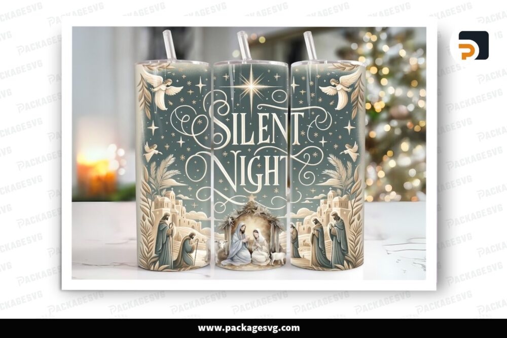 Christmas Nativity Silent Night, 20 oz Skinny Tumbler Sublimation