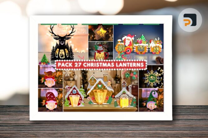 Pack 27 Christmas Lanterns SVG, Merry Christmas Shadow Box/Lightbox