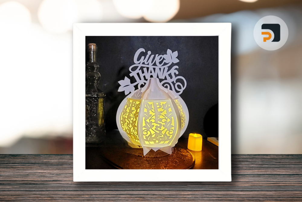 3D SVG Give Thanks, Blessed Round Paper Cut Lantern, Thanksgiving