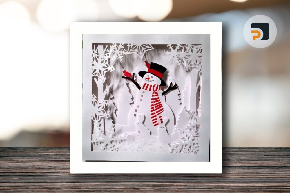 Snowman Shadow Box 3D Layered Papercut Template, Christmas Shadow Box