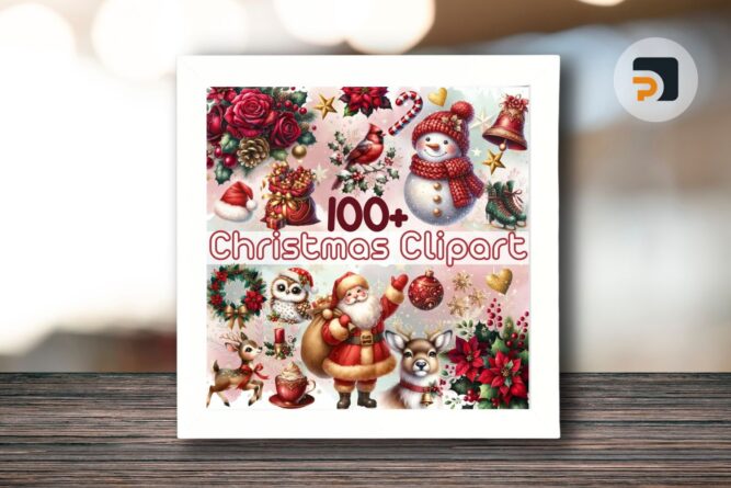 100+ Christmas Clipart, Red Gold Christmas Clipart Bundle, Glitter Christmas Clipart Png Bundle