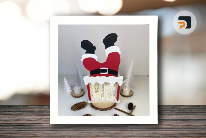 Christmas Fire Santa Box, Merry Christmas Shadow Box/Lightbox