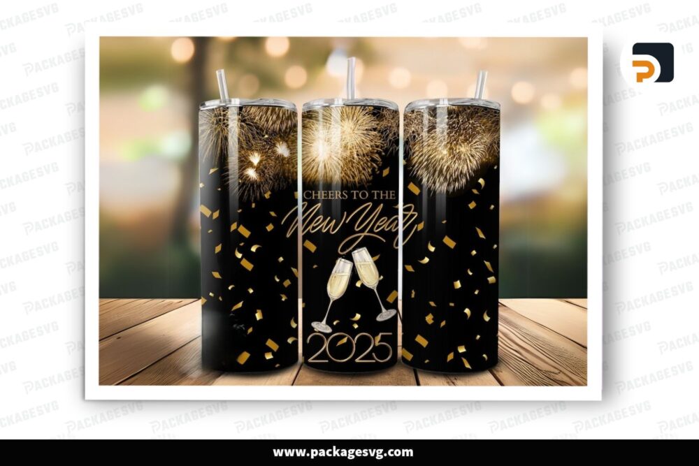 Cheers To The New Year 2025, 20oz Skinny Tumbler Sublimation