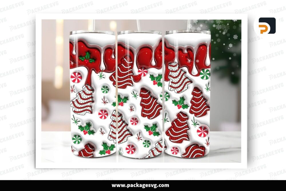 3D Seamless Christmas Tree Cakes Inflated, Tumbler Wrap PNG