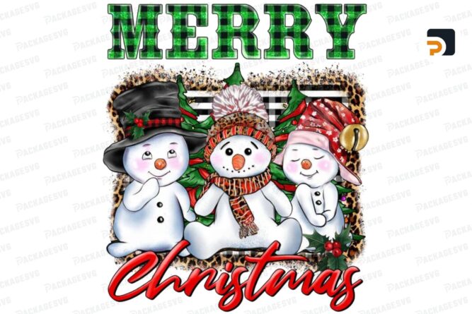 Merry Christmas Snowman PNG Sublimation Design, Christmas Background PNG