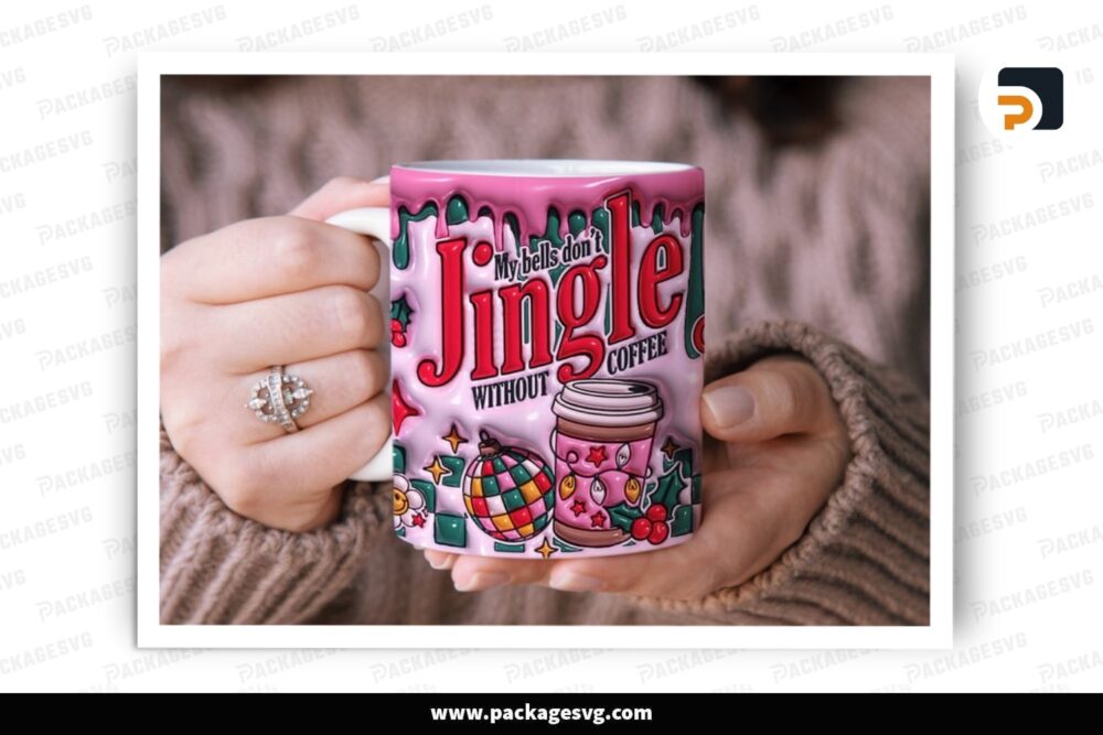 3D Funny Inflated Christmas Coffee Mug Wrap, 11oz and 15oz Mug Sublimation Design