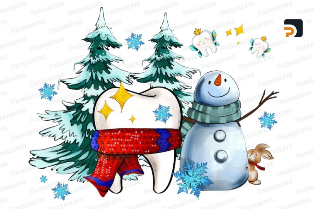 Dental Christmas Teeth And Winter With Snowman Png Sublimation Design, Winter Tooth Clipart